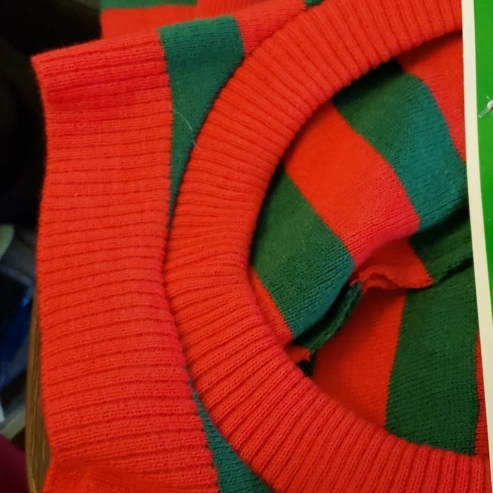 Ugly Stuff Red & Green Striped Long Beanie w/PomPom for a Person & a Pet Size L